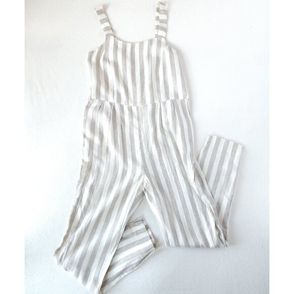 Linen Jumpsuit by Flavia Aranha Wide Stripe Overalls Beige Minimal Neutral Beach - Picture 1 of 12